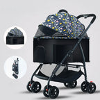 Portable Lightweight Foldable Pet Stroller with Detachable Cat Basket