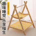 Solid Wood Double-Layer Cat Hammock Swing