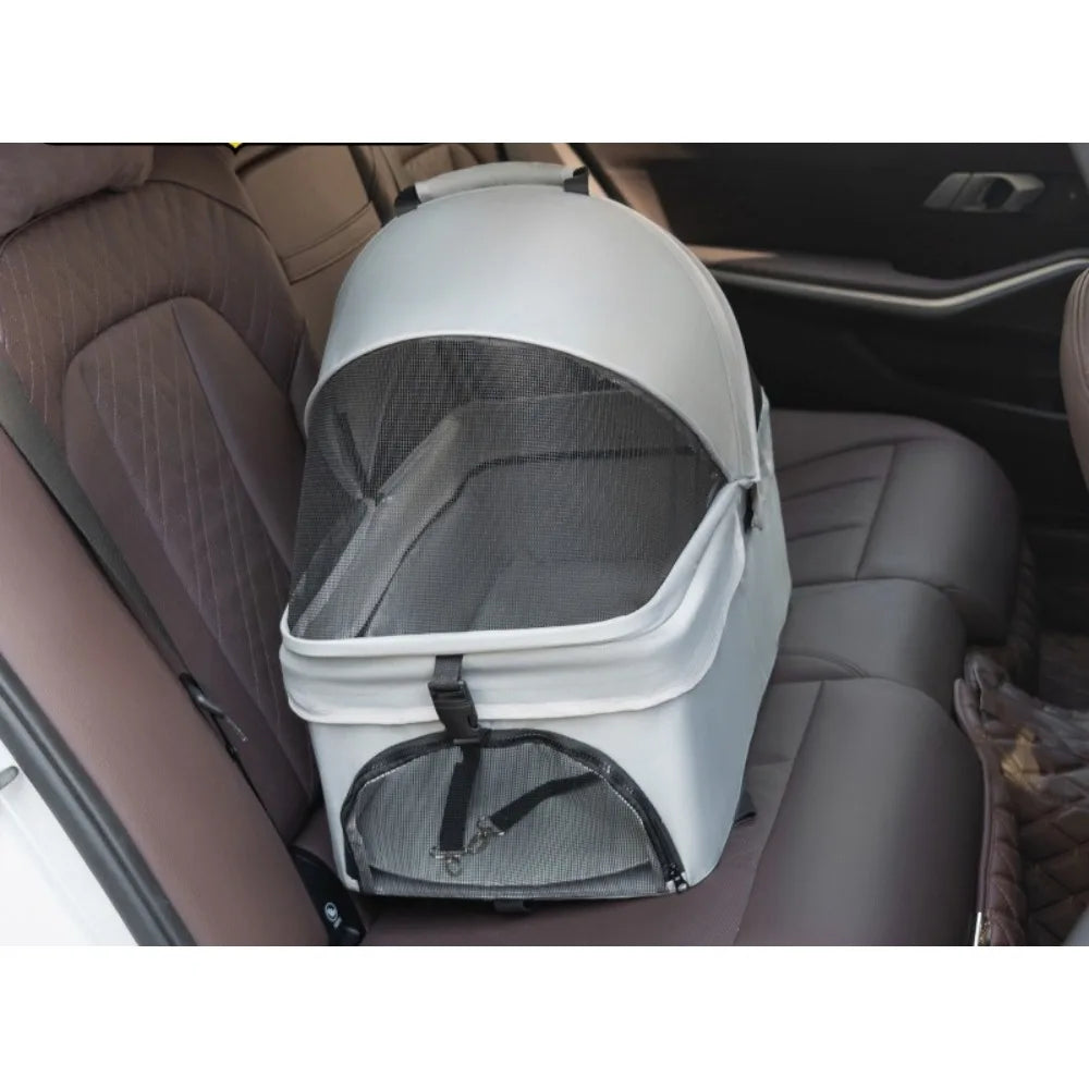 4-Wheel Foldable Dog & Cat Stroller with Cup Holder & Detachable Carrier