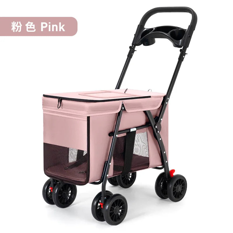 All-Terrain Pet Stroller Pram for 2 Small Dogs & Cats Up to 30 lbs — Foldable with Storage Basket & Cup Holder