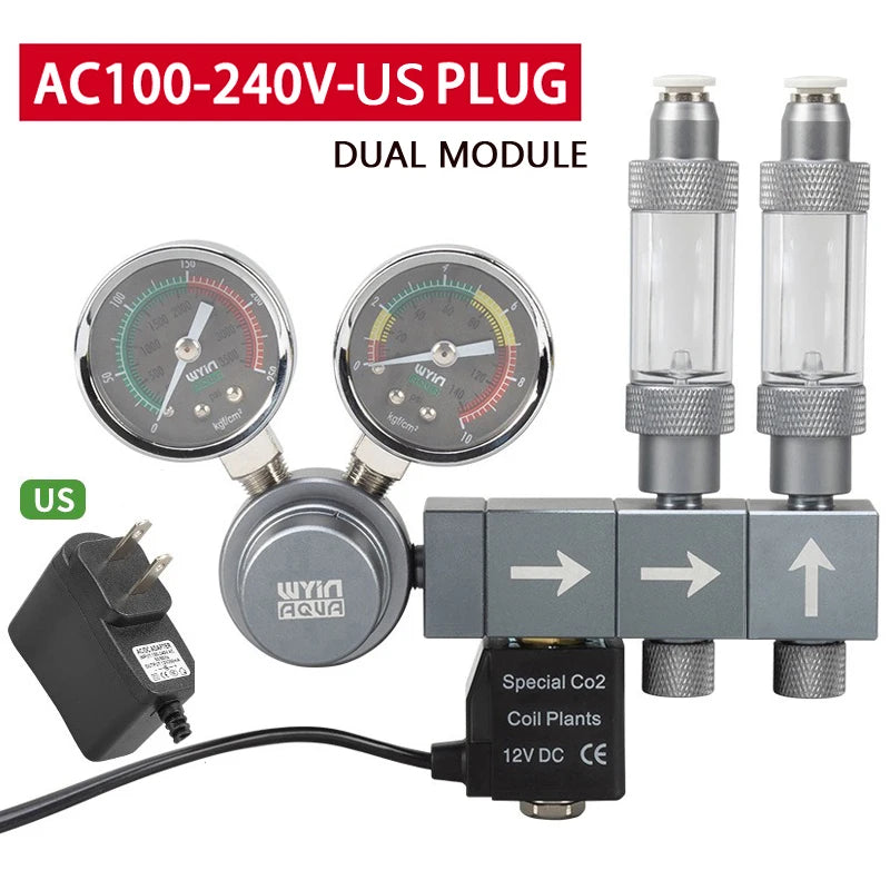 Aquarium CO2 Pressure Regulator with Solenoid Valve (Bubble Meter, Quick-Connect)