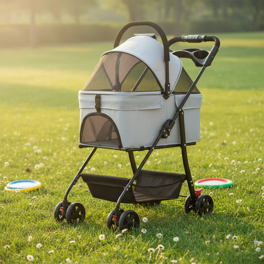 Outdoor Foldable Jogger Pet Stroller Trolley for Medium & Large Dogs & Cats — Large Capacity Travel Carrier