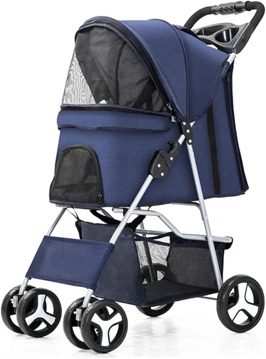 4-Wheel Pet Jogger Stroller with Cup Holder & Storage Basket — Travel Pushchair for Small & Medium Dogs & Cats