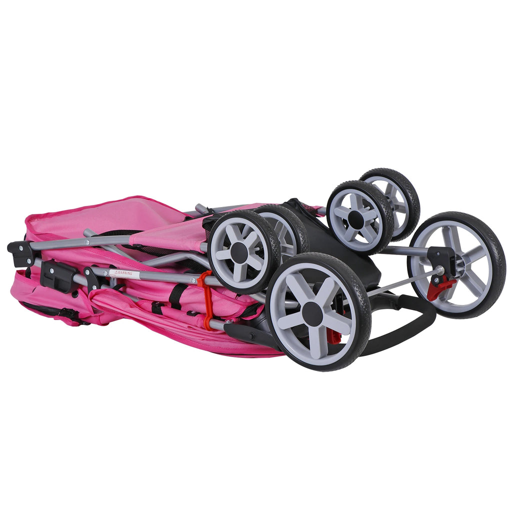 4-Wheel Foldable Pet Stroller with Storage Basket for Dogs & Cats — Lightweight Outdoor Travel Cart