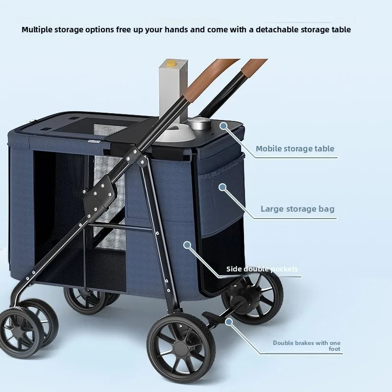 4-Wheel Adjustable Washable Waterproof Foldable Pet Stroller