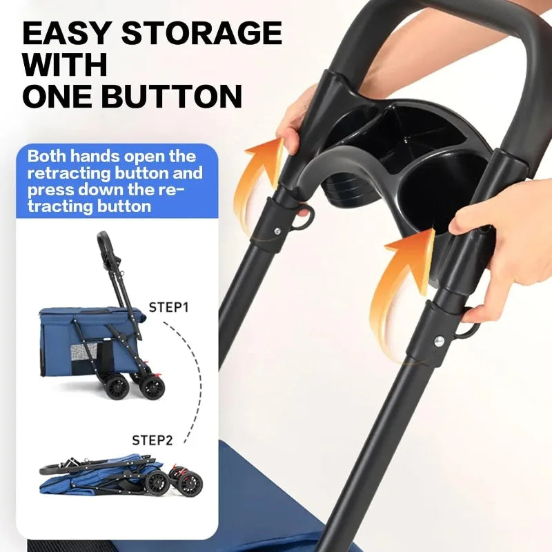All-Terrain Pet Stroller Pram for 2 Small Dogs & Cats Up to 30 lbs — Foldable with Storage Basket & Cup Holder