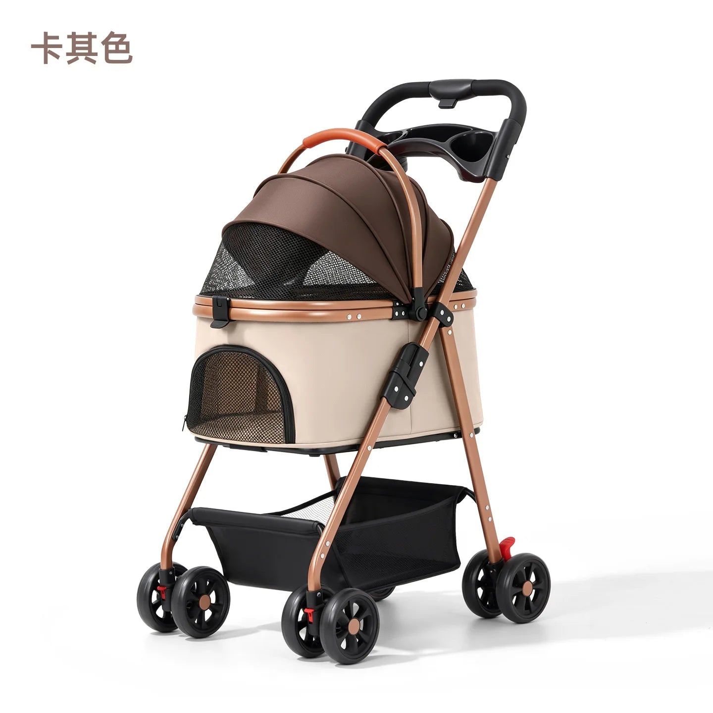 Lightweight Aluminum Alloy Puppy Stroller with Detachable Storage Basket — 50 lb Capacity Small Pet Cart