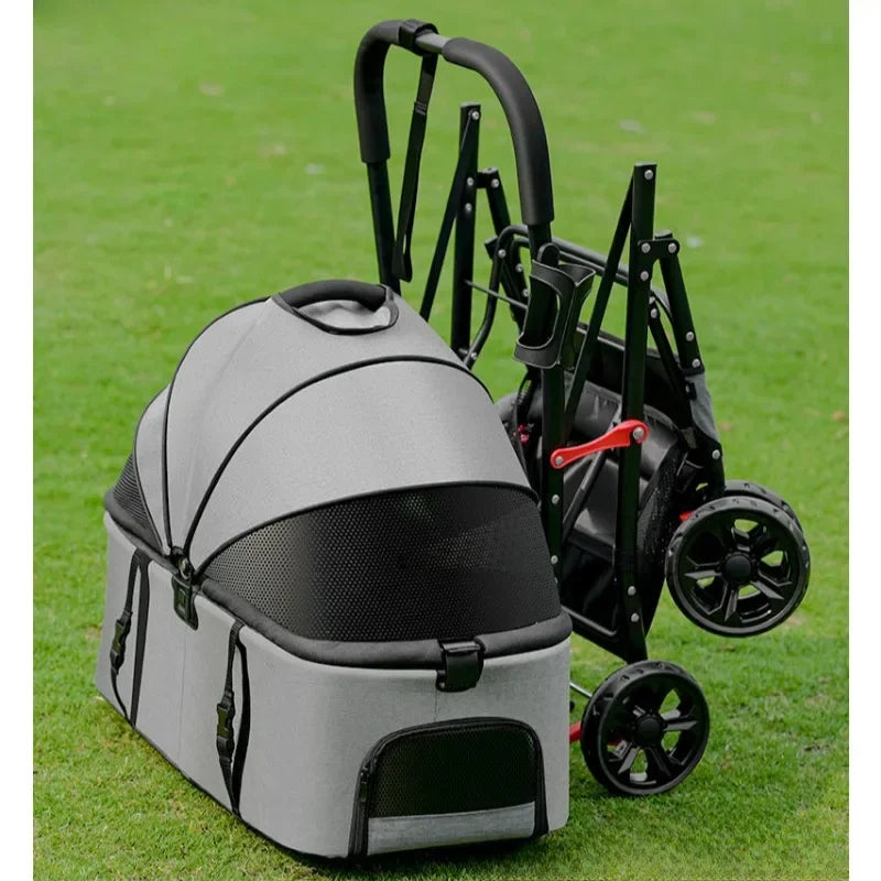 Lightweight Foldable Pet Stroller for Medium Dogs with Detachable Basket — Outdoor Travel Cart