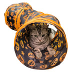 Halloween Pumpkin Cat Play Tunnel — Foldable Crinkle Pet Tunnel with Toy Attachment