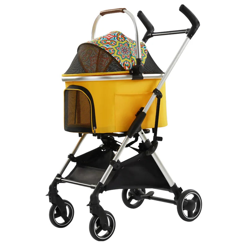 Foldable Pet Stroller with Swivel Wheels & Trolley Bag for Small Dogs & Cats — Lightweight Outdoor Travel