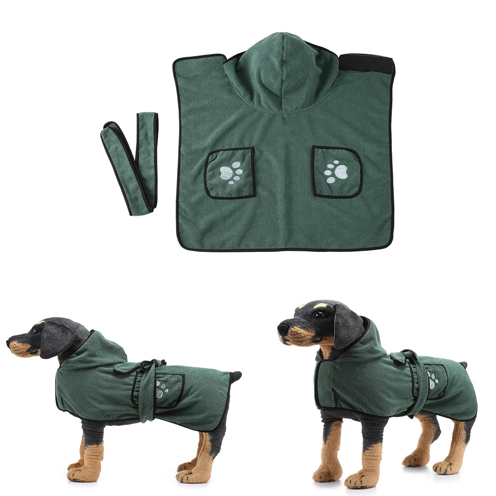 Microfiber Dog Bath Towel — Super-Absorbent Wearable Robe, XS–XL
