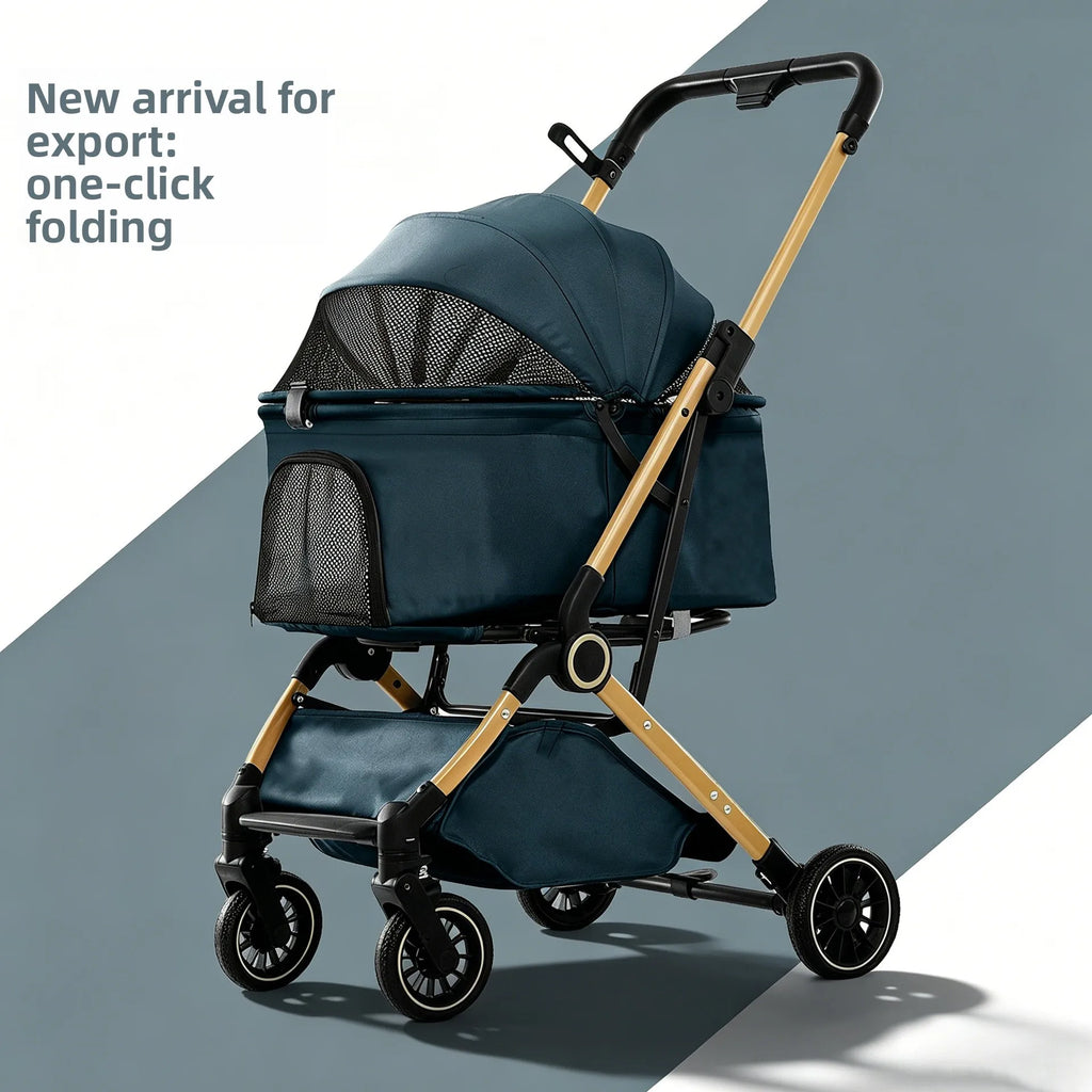 One-Button Foldable Pet Stroller for Dogs & Cats — Smooth-Roll Outdoor Travel Trolley