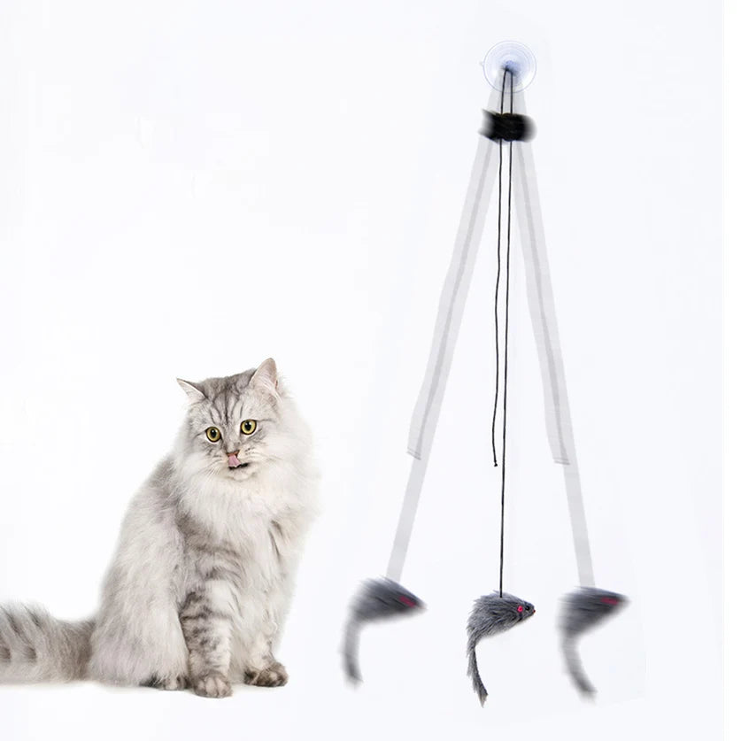 Simulated Mice & Rabbit Suction Cup Cat Teaser Toy — Spring Rope Interactive Cat Toy