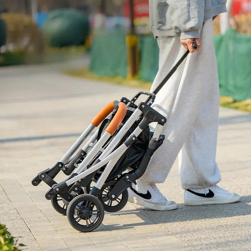 Multi-Ventilated High-View Pet Stroller with Detachable Basket & Car Travel Bag