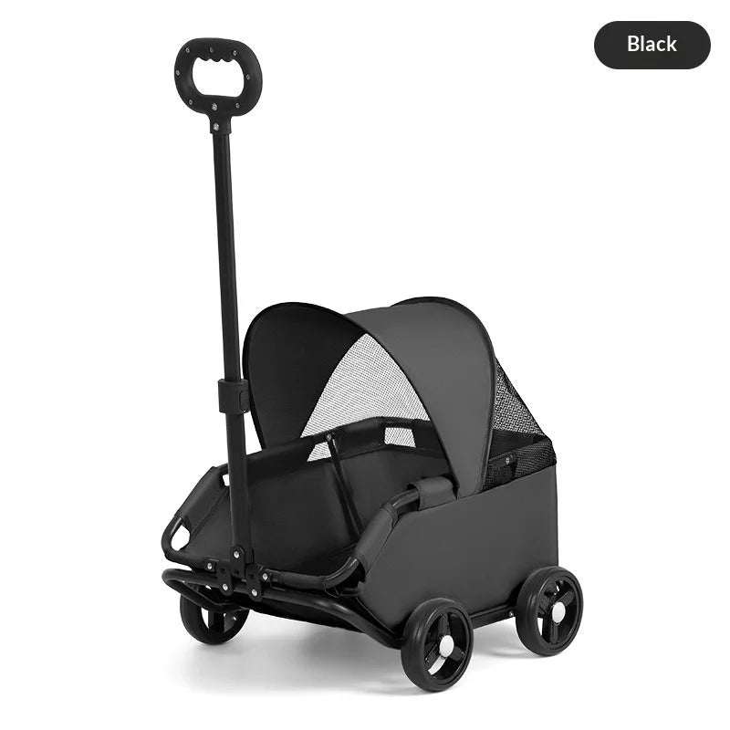 Foldable 4-Wheel Pet Cart with Sun Cover for Small Dogs & Cats