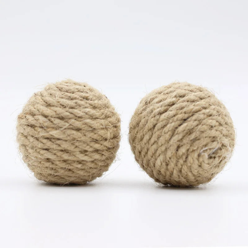 Hand-Woven Hemp Rope Cat Ball Set — Crinkle Sound Scratch Toy