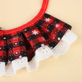 Christmas Snowflake Plaid Pet Bib Collar (Lace Bowknot & Bell)