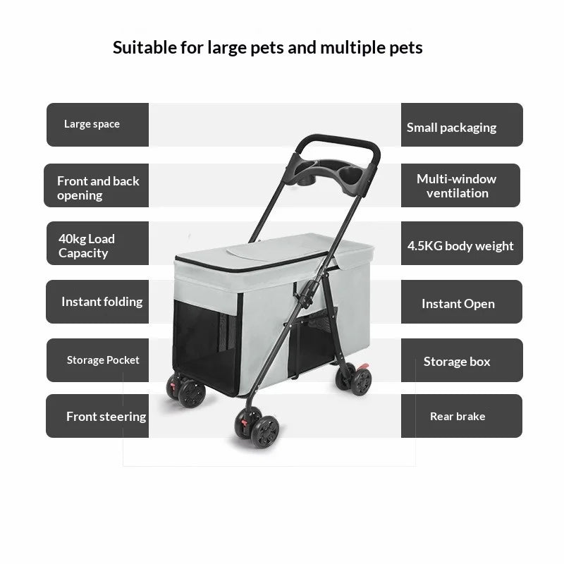 Foldable All-Terrain Large Dog & Cat Stroller Cart — Portable Outdoor Carrier
