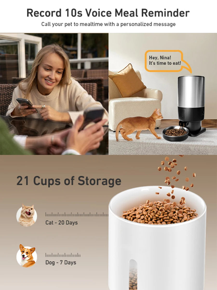 Automatic Pet Feeder with HD Camera (5L, 5G WiFi)