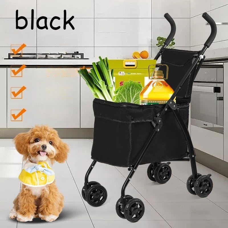 Heavy-Duty Oxford Fabric Foldable Pet Stroller with Storage Basket — Lightweight Dog Shopping Cart