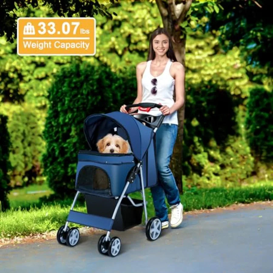 4-Wheel Pet Jogger Stroller Cart with Cup Holder for Small & Medium Dogs & Cats