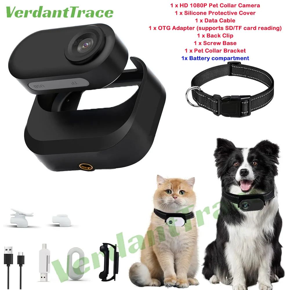 VerdantTrace VTA1 HD 1080P Pet Collar Action Camera - Lightweight Mini Body Cam