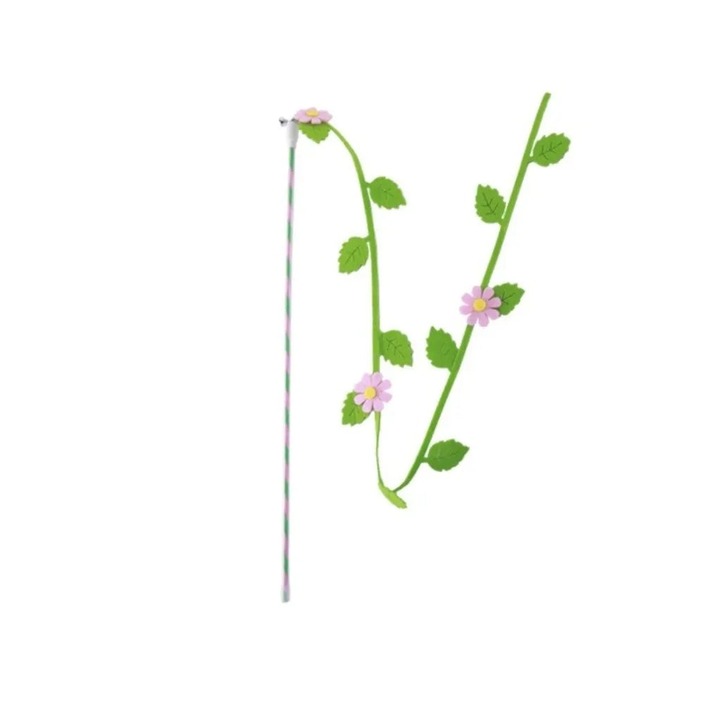 Felt Flower & Leaf Teaser Wand — Gentle Long Play Stick for Kittens