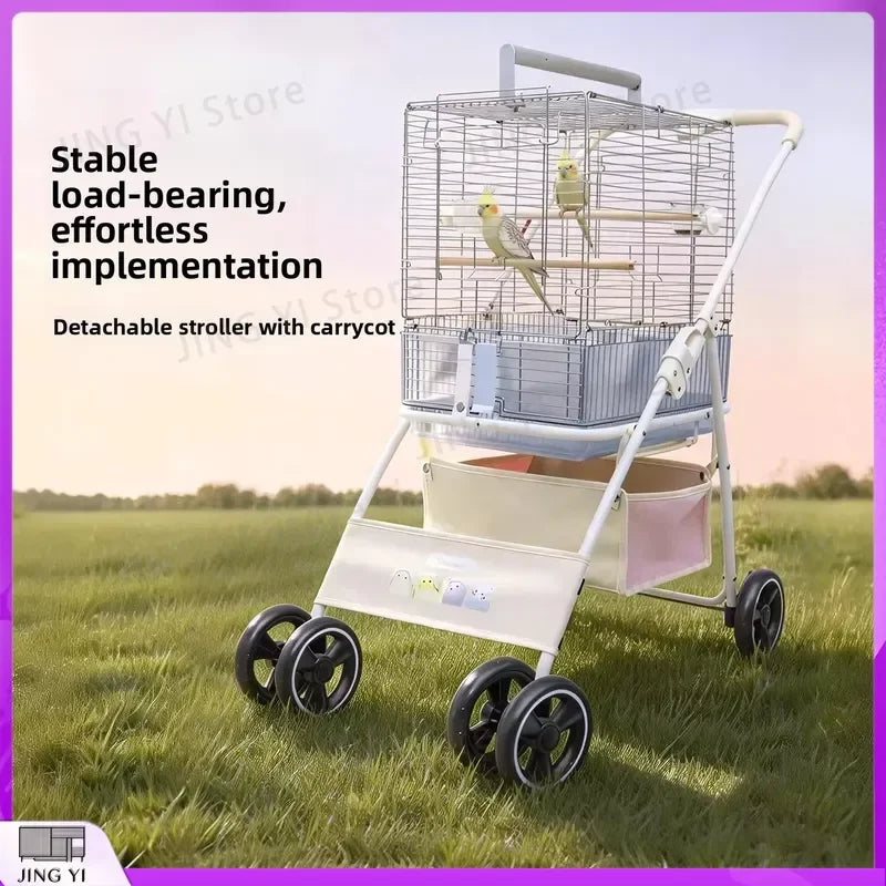 Foldable Lightweight Pet Stroller with Storage Space for Parrots, Dogs & Cats — Portable Outdoor Cart