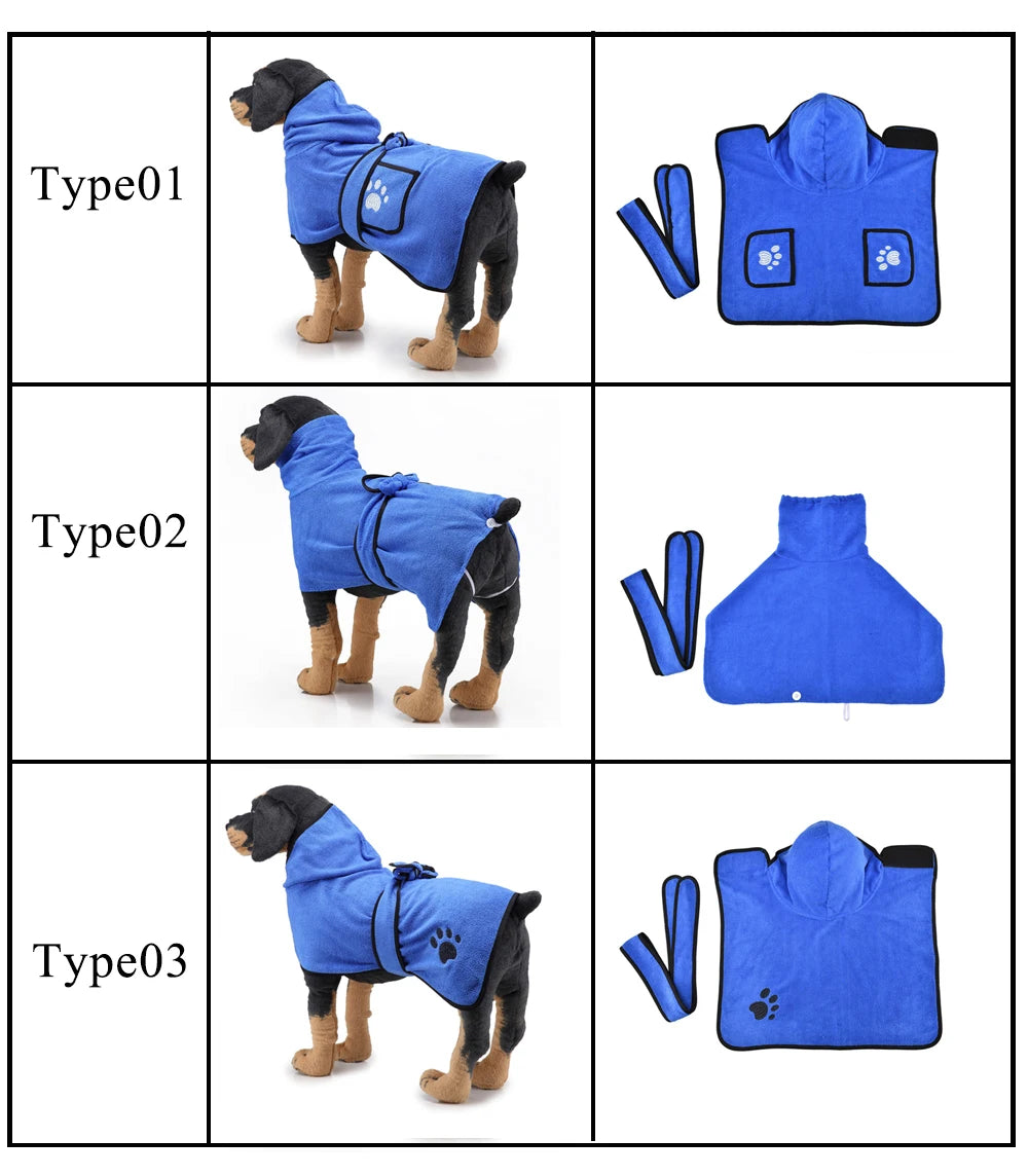 Microfiber Dog Bath Towel — Super-Absorbent Wearable Robe, XS–XL