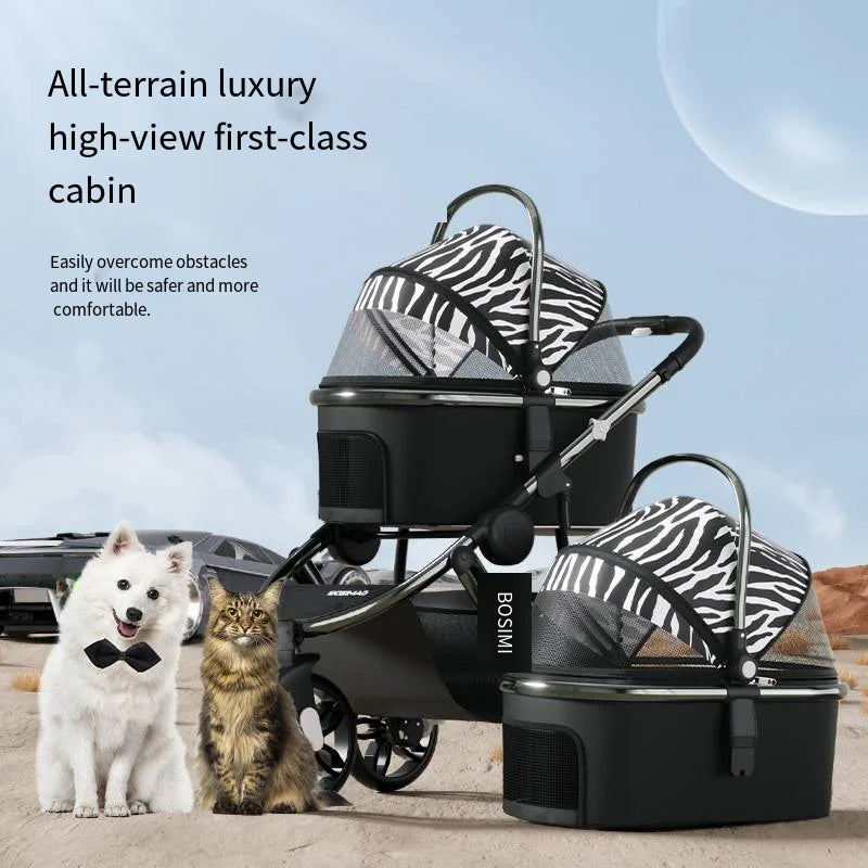 High-Landscape Pet Stroller for Dogs & Cats with Folding Telescopic Handle — Up to 66 lbs