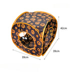 Halloween Pumpkin Cat Play Tunnel — Foldable Crinkle Pet Tunnel with Toy Attachment