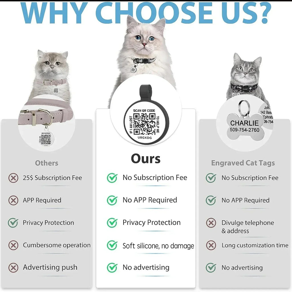 Reflective Cat Collar with QR Code ID Tag