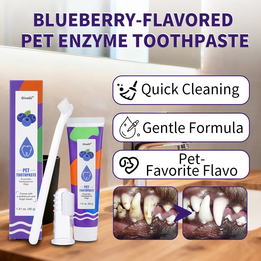 Enzymatic Pet Dental Kit — Blueberry Toothpaste, Brush & Finger Brush