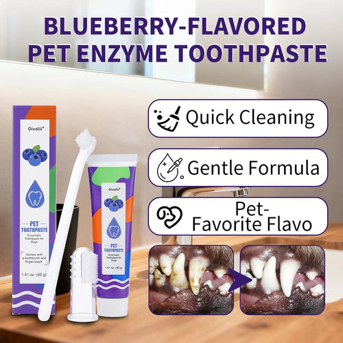 Enzymatic Pet Dental Kit — Blueberry Toothpaste, Brush & Finger Brush
