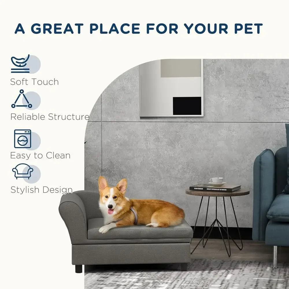 Elevated Dog Bed with Hidden Storage & Soft Cushion, Gray