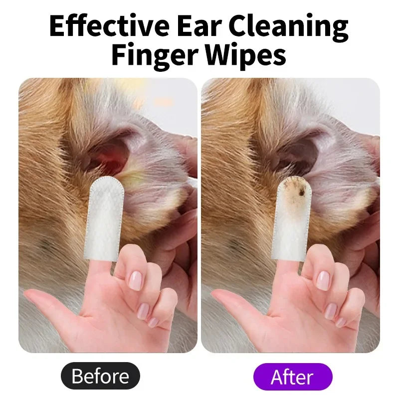 Pet Ear Cleaning Finger Wipes — Ear Mite & Debris Removal, 50pcs