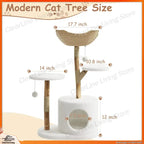 Modern Wood Cat Tree with Wicker Condo & Scratching Post