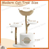 Modern Wood Cat Tree with Wicker Condo & Scratching Post