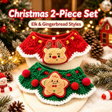 Handmade Crochet Christmas Collar Set (Elk & Gingerbread)