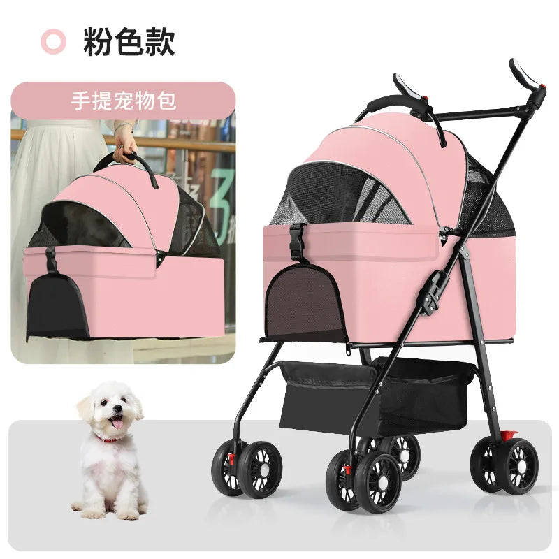 【One-Click】 Pet Stroller with Removable Carrier 35lbs Foldable Compact Travel Pet Stroller for Small to Medium Pets cats and dog