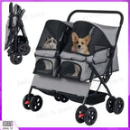 Foldable Double Pet Stroller with Adjustable Sunshade & Storage Basket