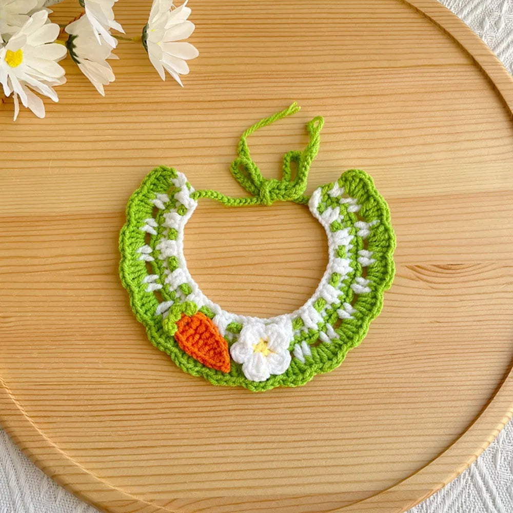 Hand-Knitted Bow Tie Collar Scarf — Adjustable Plant-Theme Pet Accessory