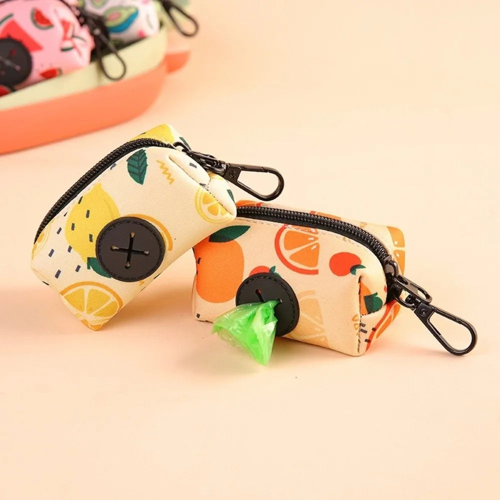 Fruit Pattern Poop Bag Holder (Waterproof, Buckle, Zipper Closure)