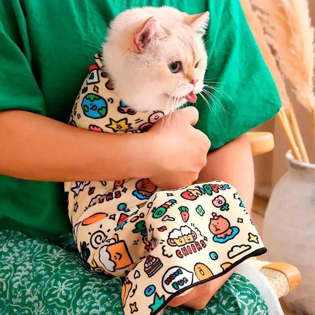Self-Adhesive Cat Restraint Wrap — Anti-Bite Grooming & Nail Trim Bag