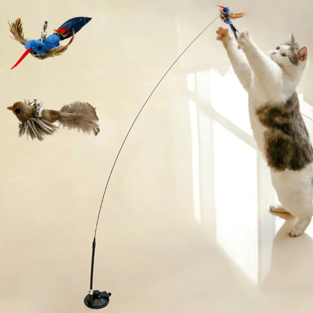 Plush Bird Teaser Wand with Suction Cup