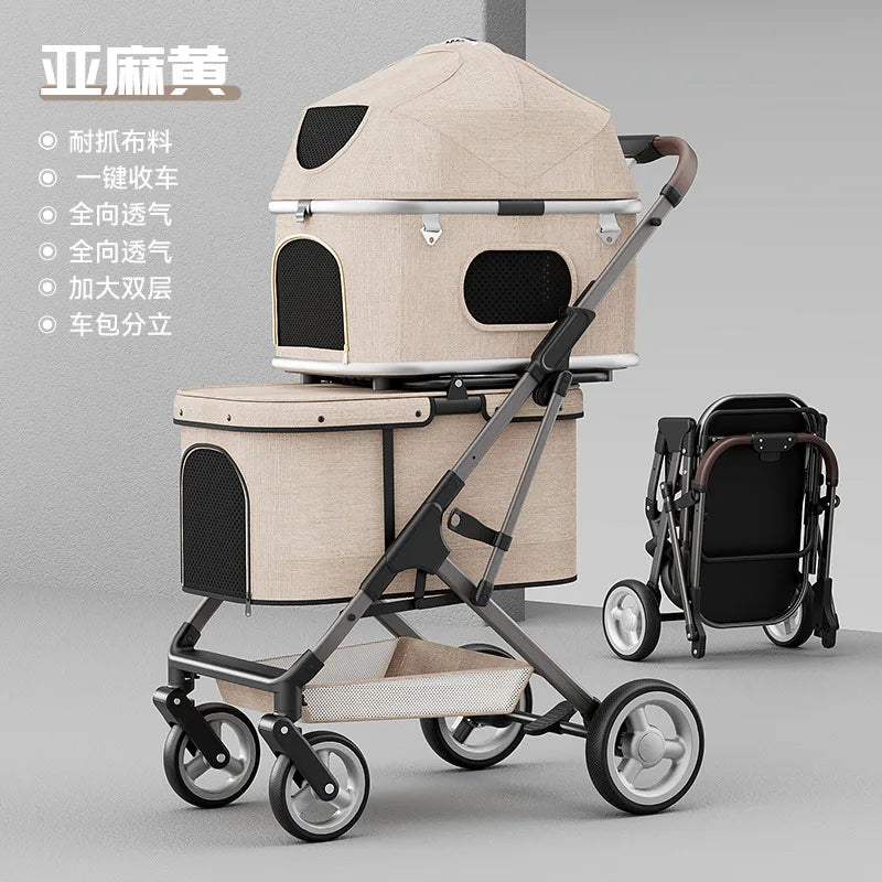 Double-Layer Foldable Lightweight Pet Stroller for Dogs & Cats — Portable Outdoor Travel Carriage