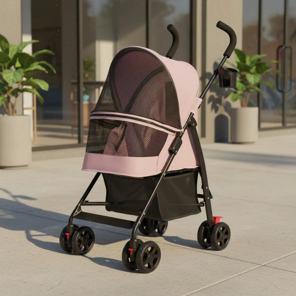 Foldable Ventilated Pet Stroller with Large Viewing Window & Lockable Wheels for Dogs