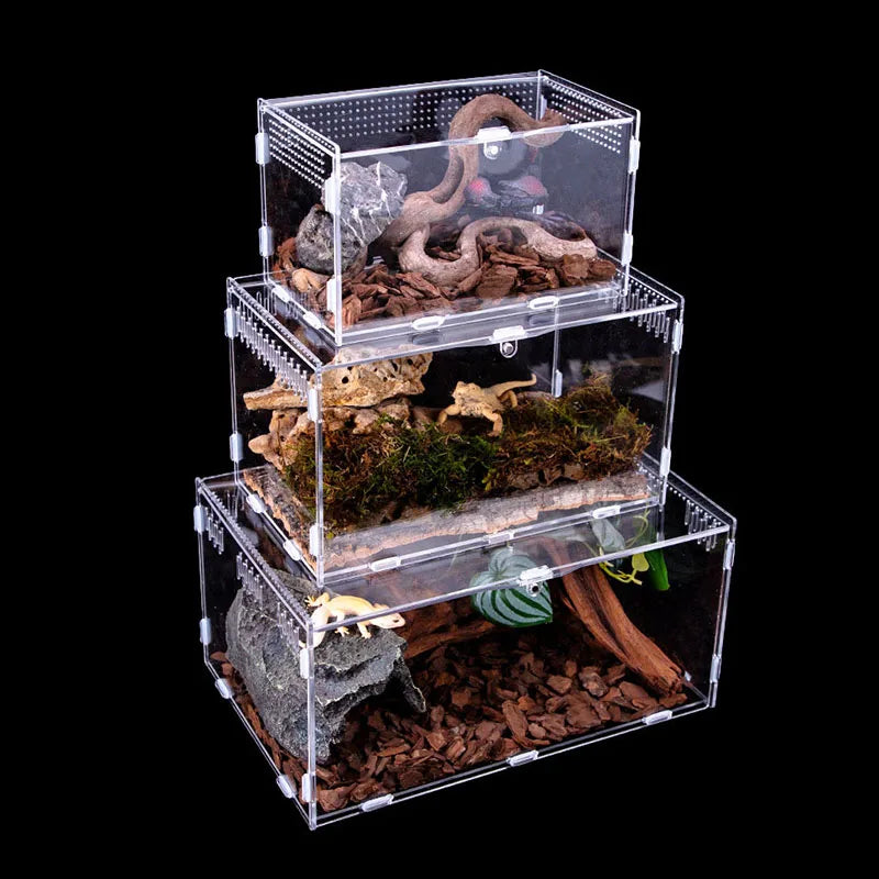 Acrylic Reptile Breeding Box — Magnetic Anti-Escape Feeding Cage