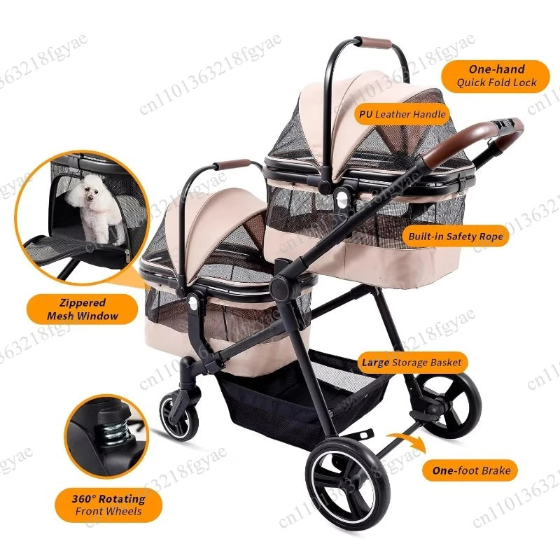 Convertible Single & Double Foldable Pet Stroller for Small & Medium Dogs & Cats — Portable Car Travel Carrier