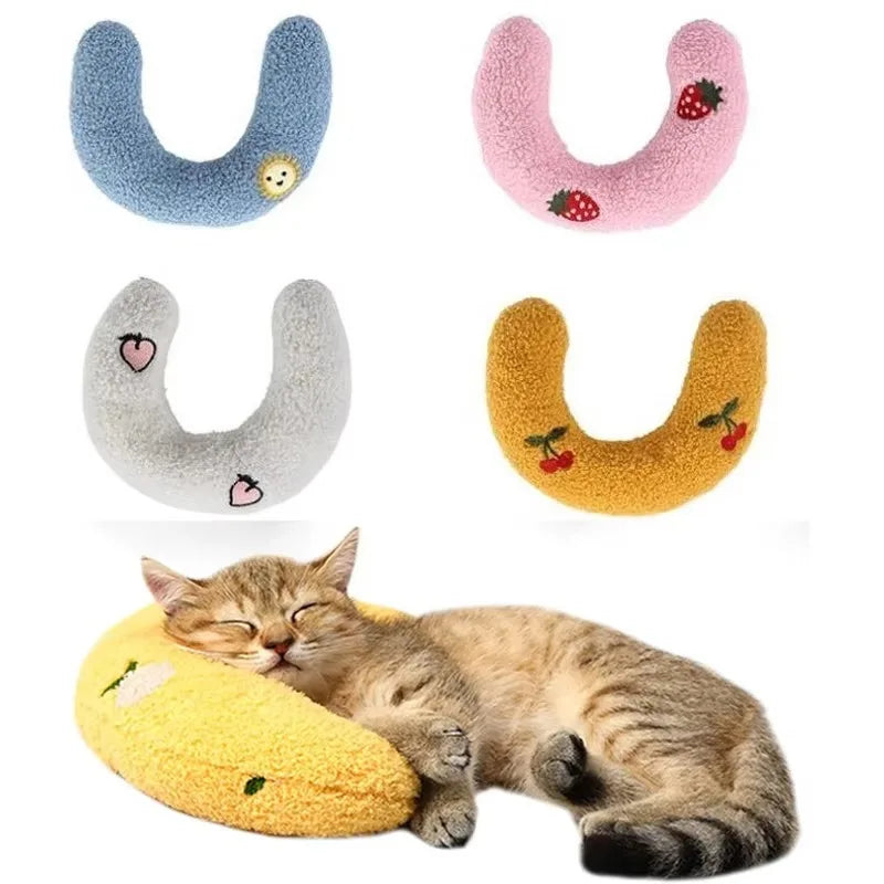 U-Shaped Cat & Kitten Sleeping Pillow — Soft Pet Bed Pillow Toy for Small Cats & Dogs